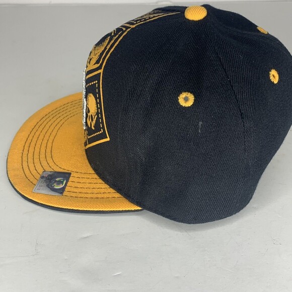Leader In Headwear Yellow Black Skull Fitted Cap Holographic Sticker Size XXS - Picture 5 of 15